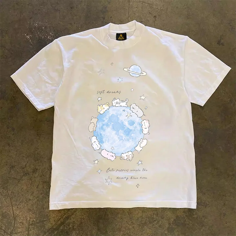 Loose Fit Cotton T-Shirt Unisex Short Sleeve Double Thread UPUPXIA Hero Print Sweat Absorbent round Neck Casual Summer Top