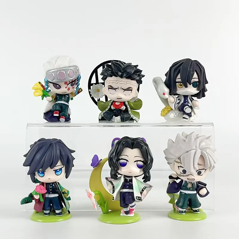 6Pcs/Set Demon Slayer Anime Figure Sanemi Shinazugawa Shinobu Kochou Obanai Iguro Himejima Gyoumei Cute Sign Action Figures Toys