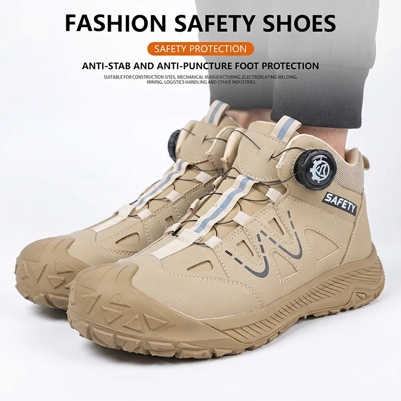 

Mid top knob buckle anti slip, puncture resistant, smash resistant, impact resistant safety shoes, protective shoes, work shoes,