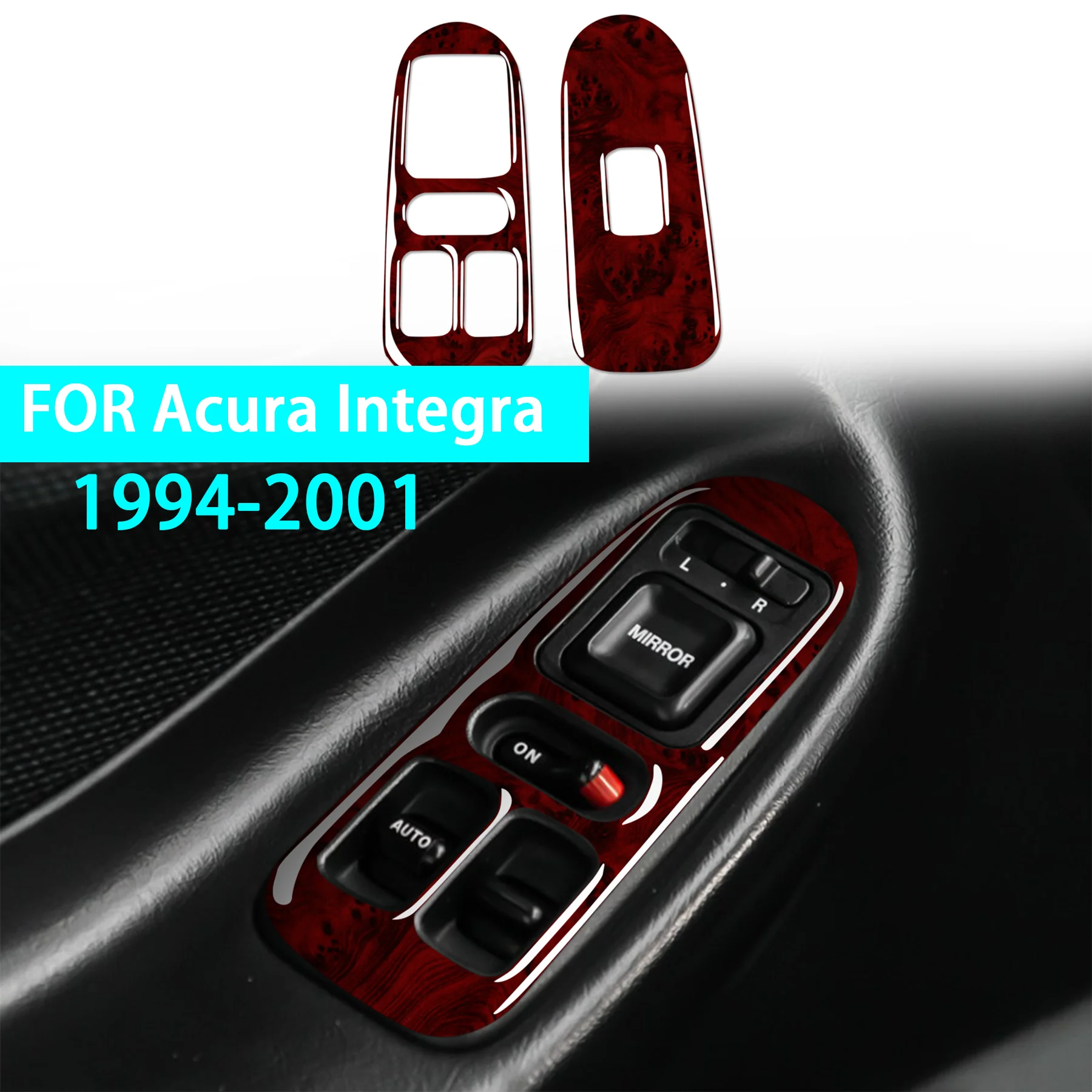 Car Window Lift Control Button Switch Panel Frame Decoration Wood Grain Interior Accessories Sticker FOR Acura Integra 1994-2001
