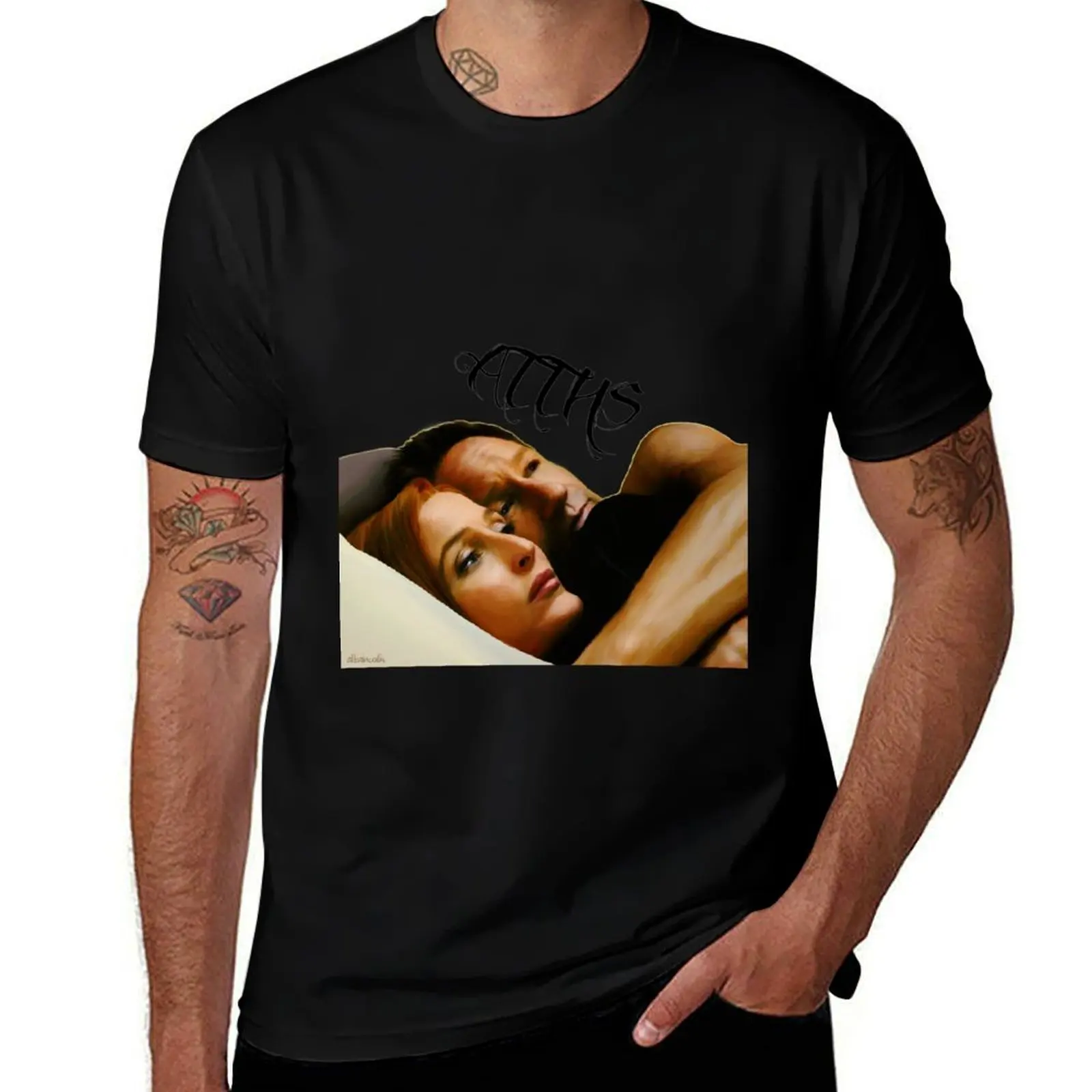 Mulder & Scully in bed ATTHS - oil color painting T-Shirt anime t shirts oversize T-Shirt