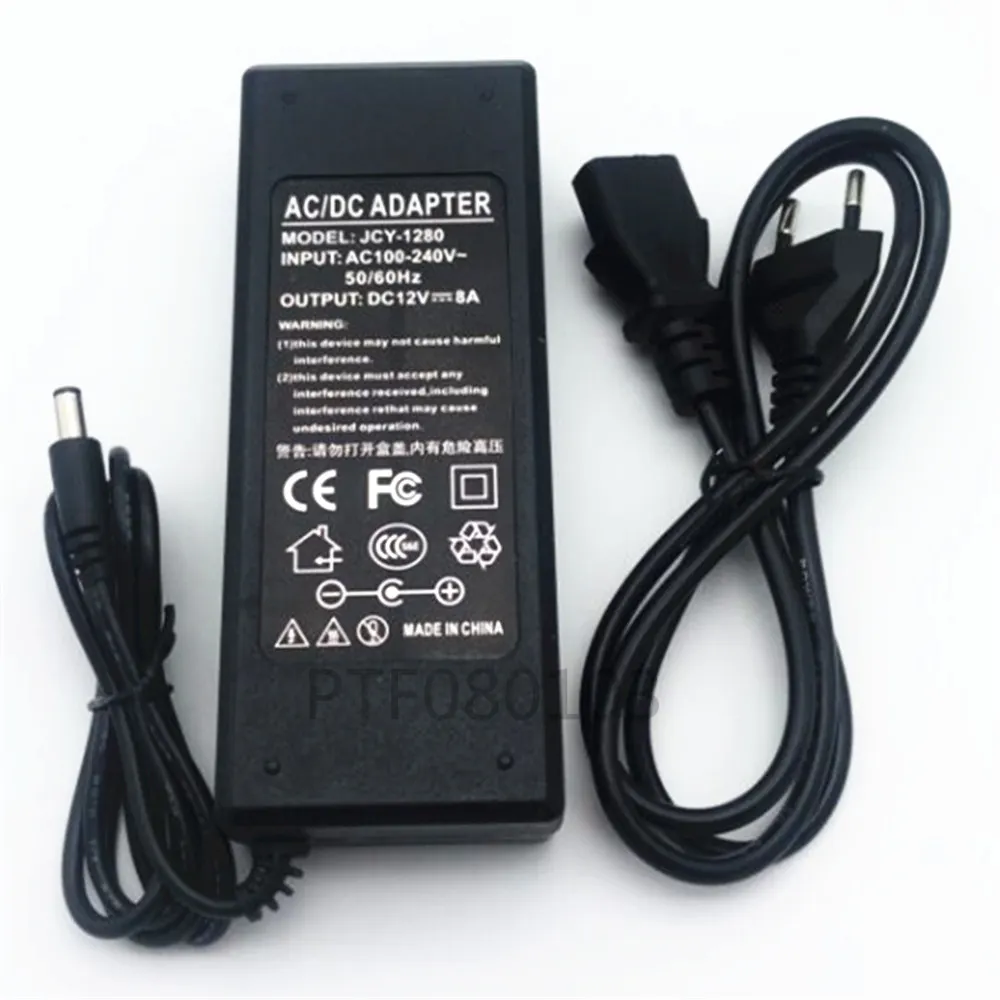 AC100-240V  Converter Adapter For DC 12V 8A 96W LED Power Supply Charger for 5050 3528 SMD Light LCD CCT