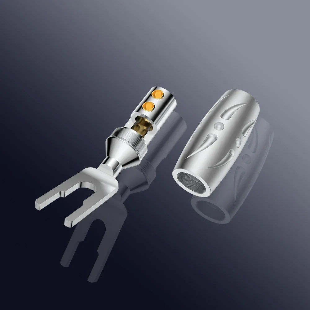 Viborg VS701R Pure Red Copper Spade Plug Rhodium Plated Spade Fork Plug Screw Locking Banana Connector 4PCS