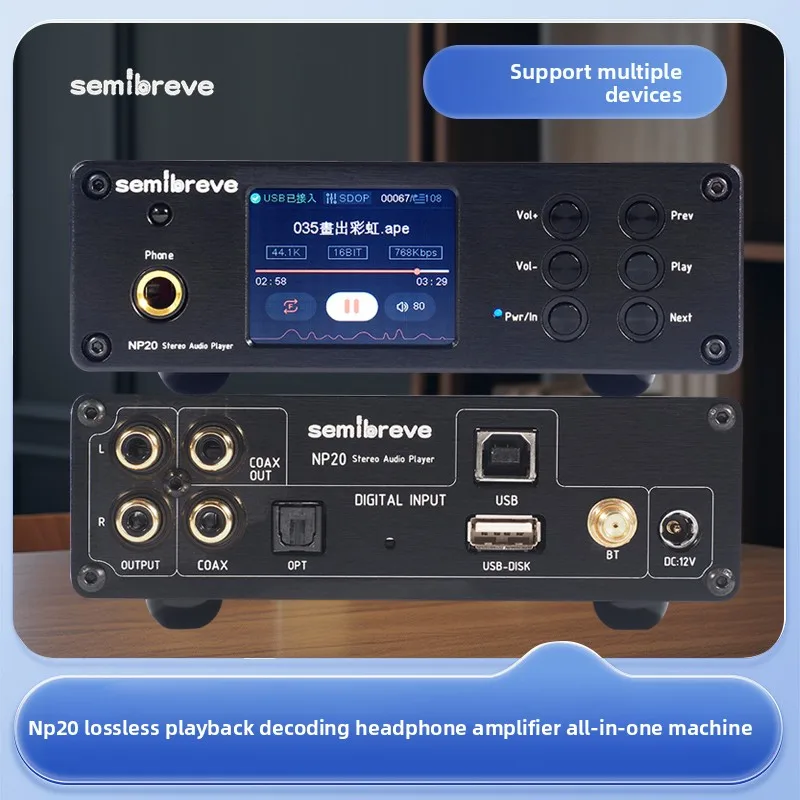 Semibreve NP20 Lossless DAC AMP Player, Dual ES9039Q2M Hi‑Fi Decoder Headphone Amplifier, Full Format Support