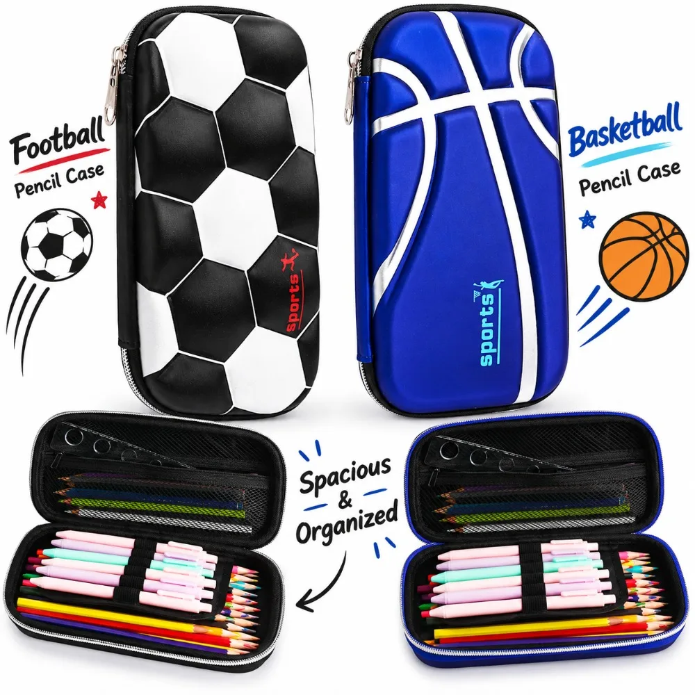 Minimalist Football Basketball Theme Pen Bag Large Capacity Anti-fall Pencil Case Multifunctional Stationery Bag Students