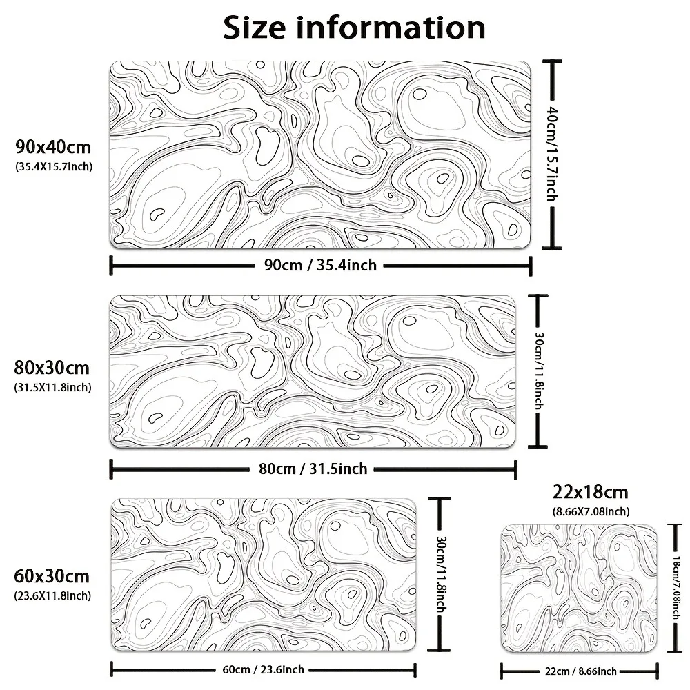CIFBUY Large Mouse Pad Rubber Non Slip Gaming Desk Mat White Black Topographic Map Contour Lines Art Office Laptop Keyboard Prot