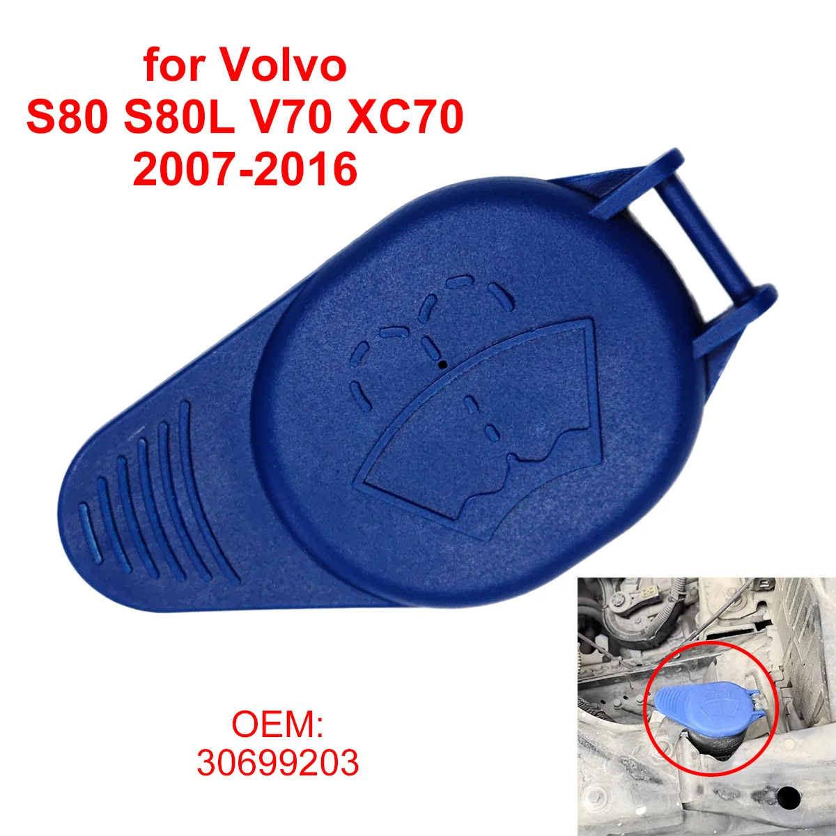 30699203 Car Windshield Wiper Washer Fluid Reservoir Tank Bottle Cap Cover for Volvo S80 S80L V70 XC70 2007–2016