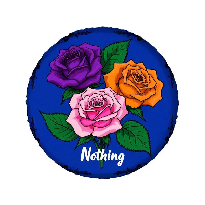 Premium Polyester Fiber Tire Cover With Elegant Rose Pattern (Pink/Yellow/Purple On Navy ) - UV-Resistant, Durable & Easy-Clean