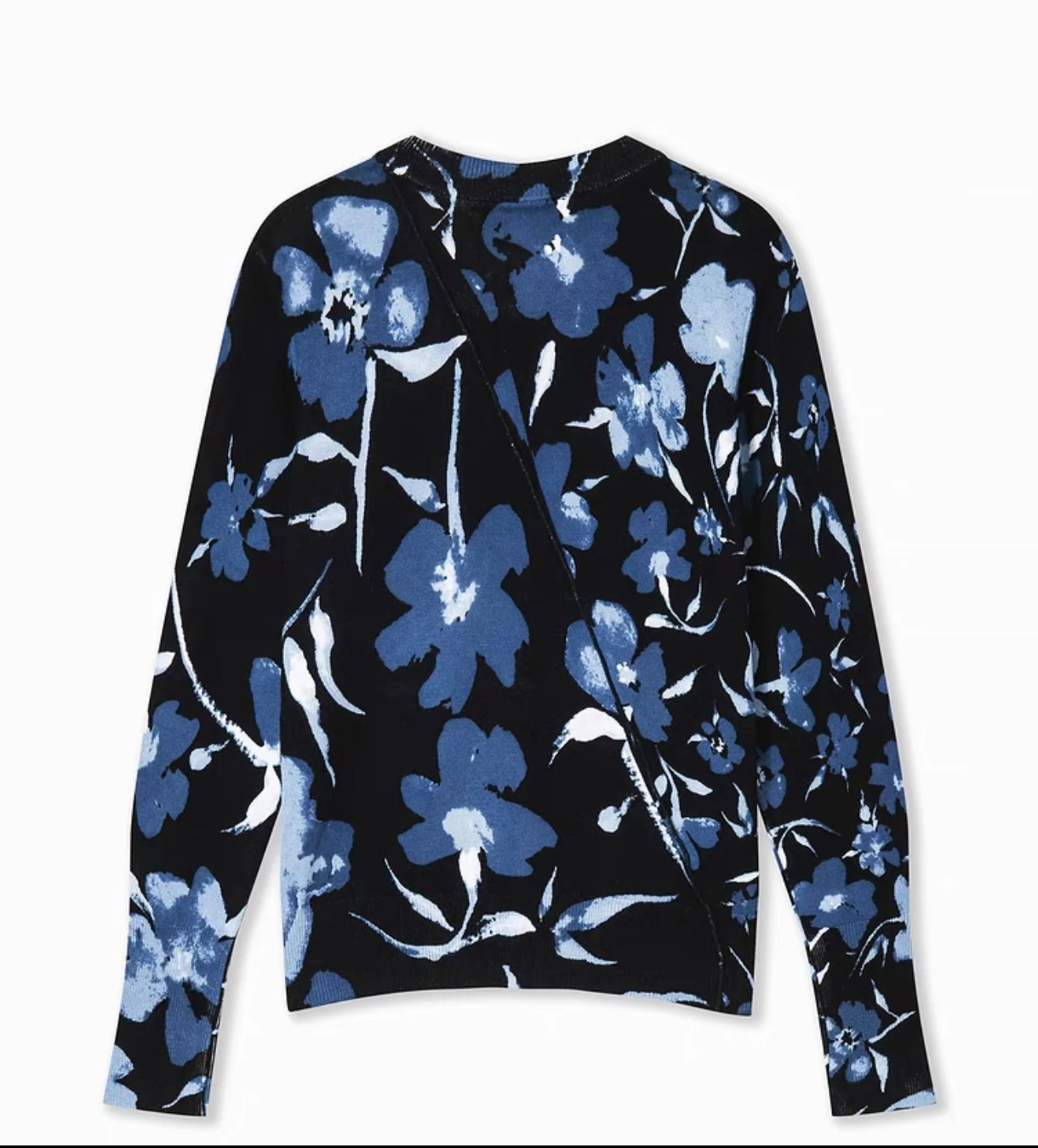 Foreign trade original single Spanish new crew-neck printed asymmetrical women's knitwear