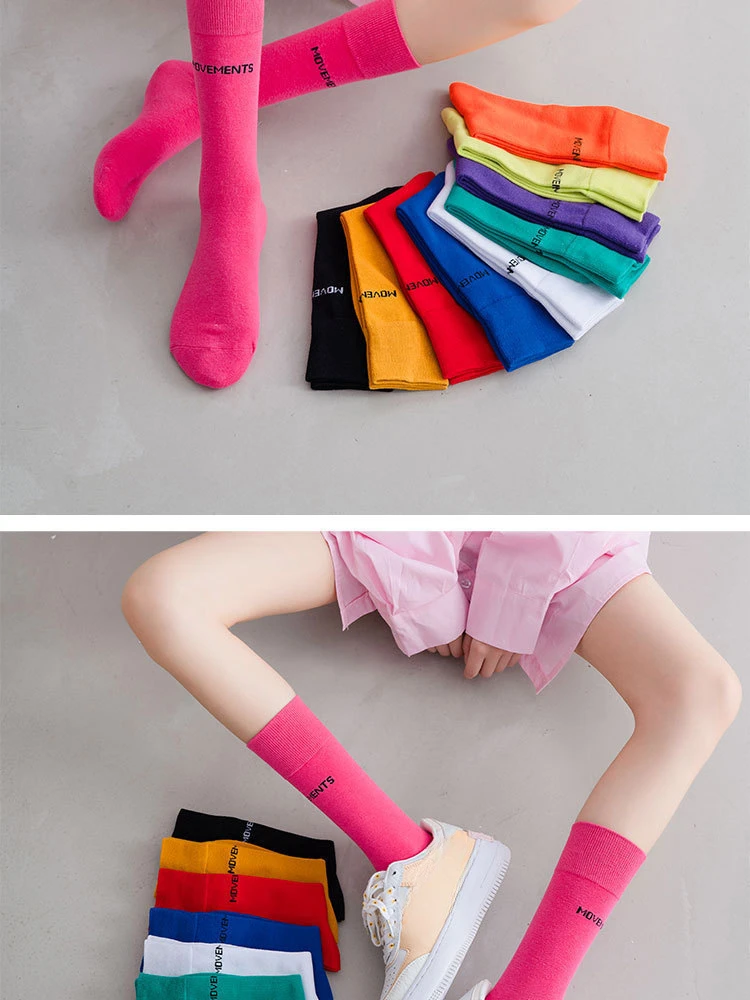 Frauen Bunte Lose Kein Pilling Socken Stricken Rippe Dünne Frühling Sommer Weibliche Socken Hohe Rohr Streetwear Weiche Socke – Detail 3