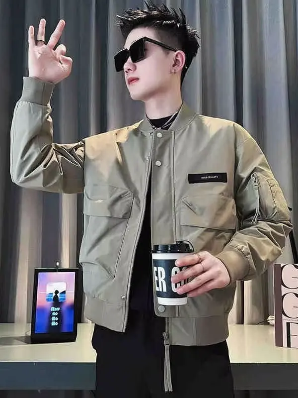 Jaqueta Masculina Estilo Baseball com Patchwork Bordado Primavera Outono Casual para Trabalho à Prova de Vento Ajuste Padrão ...