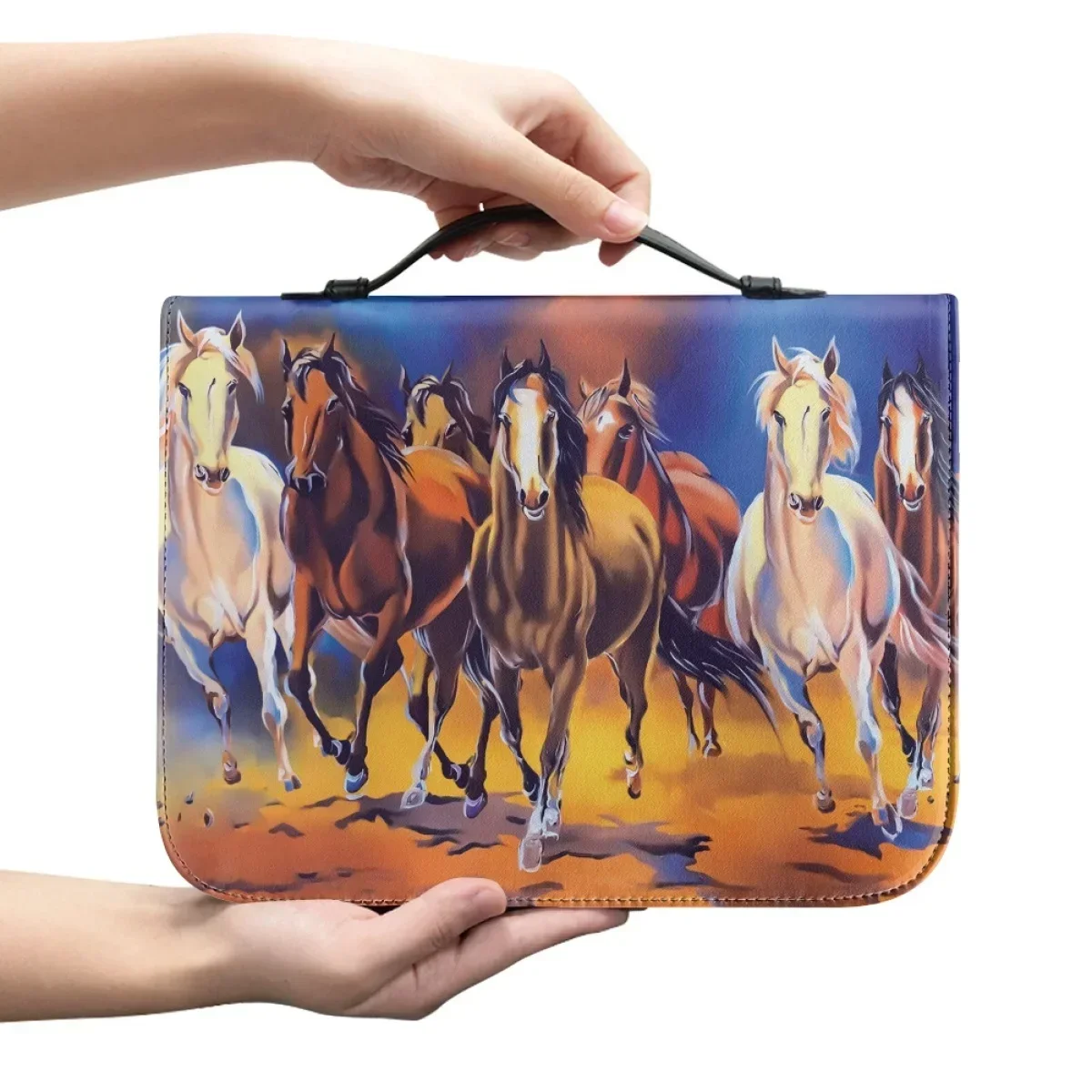 Women's Bible Bag Portable Zipper Handle Handbags New 3D Running Horse Print Bible Cover Case Custom Christian Bible Storage Bag