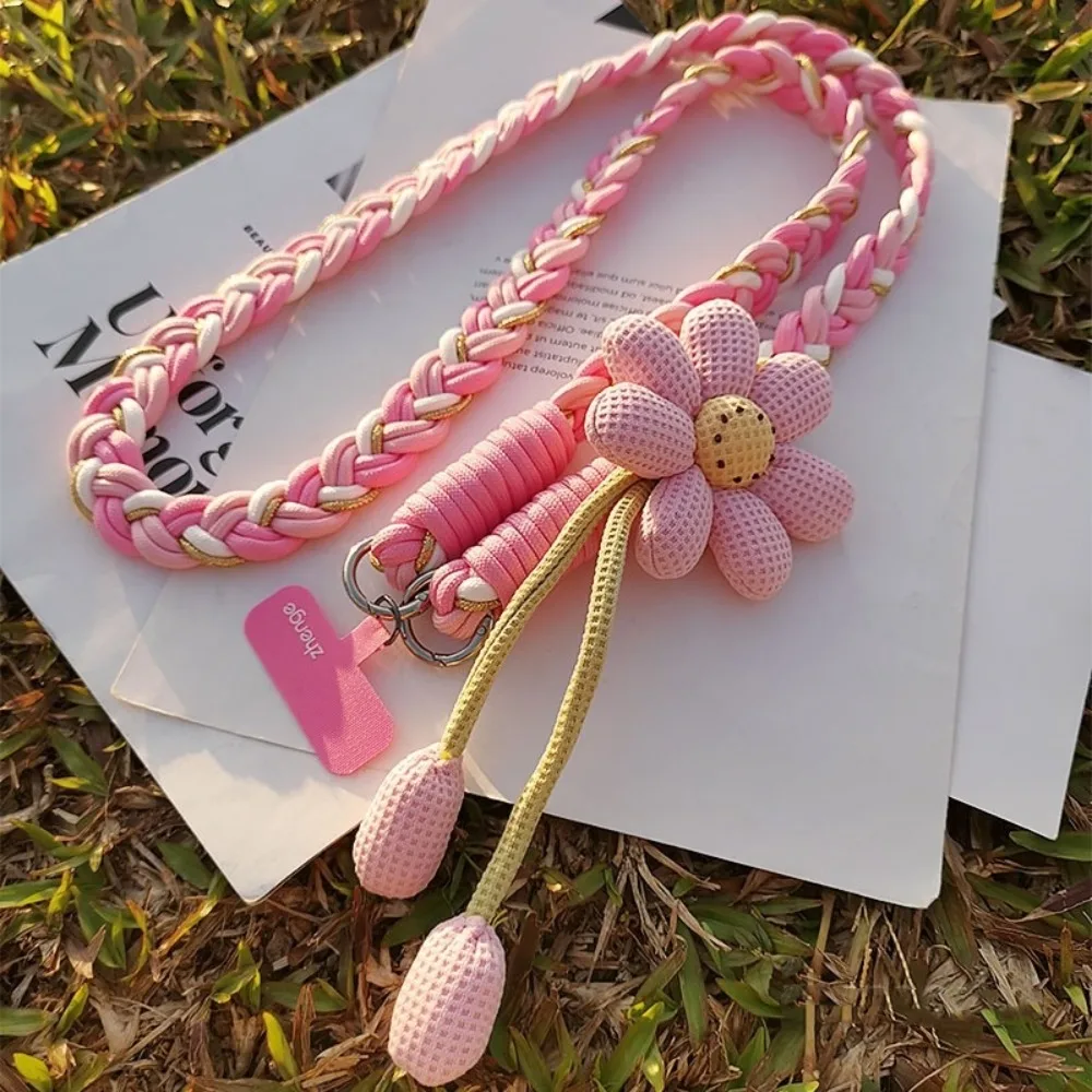 

Detachable Flowers Phone Lanyard Crossbody Neck Clip Phone Woven Chain Long Phone Charm Cell Phone Strap Hanging Ornament