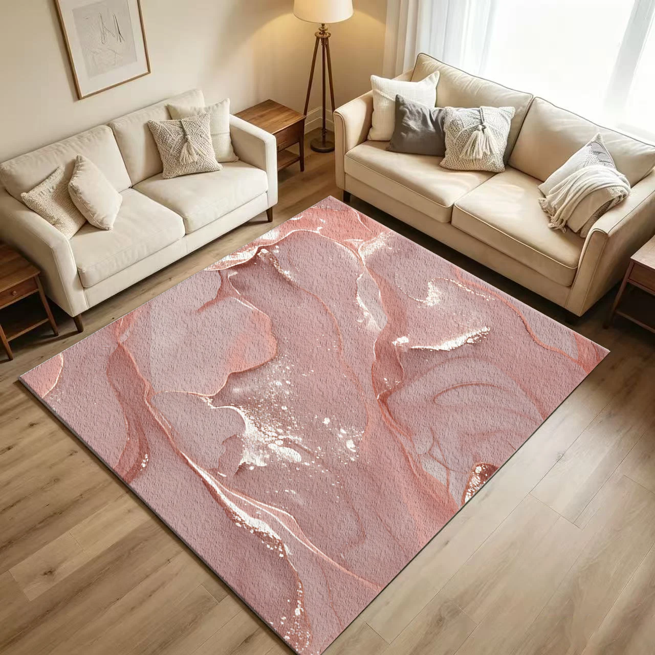 Dusty Pink Rose Gold Marble Alcohol Ink Carpet Flooring Glitter Fluid Art Large Area Rug for Bedroom Home Decoration
