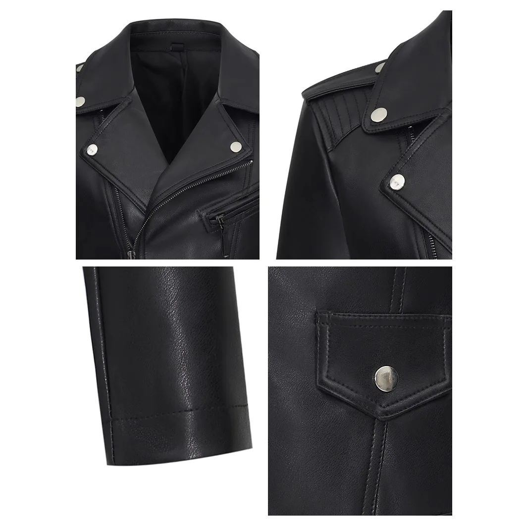 Women Coats Faux Leather Jackets Turn Down Collar Short Coat Tight Waist Y2k Streetwear Jacket Zipper Outerwear Autumn Winter