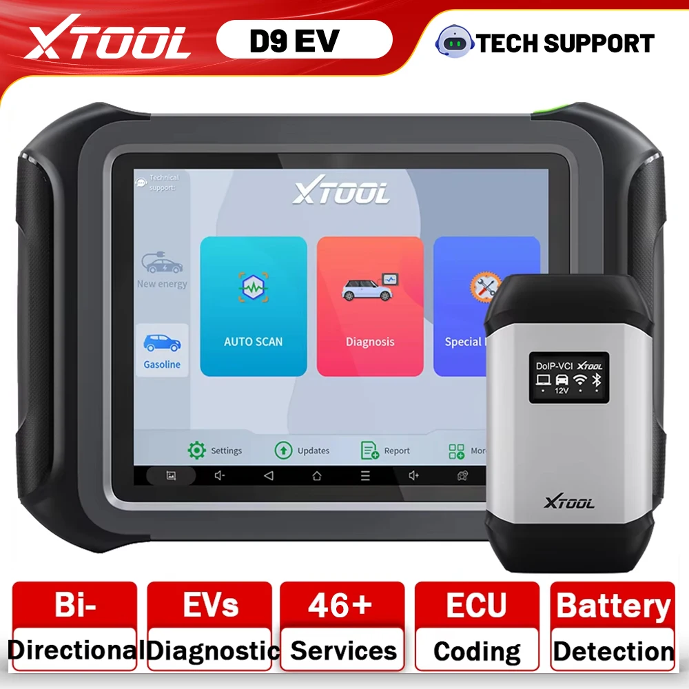 XTOOL D9EV for Energy Vehicle OBD2 Diagnostic Tool for Tesla / BYD Battery Pack Detection Scanner ECU Coding 3 Year Free Update