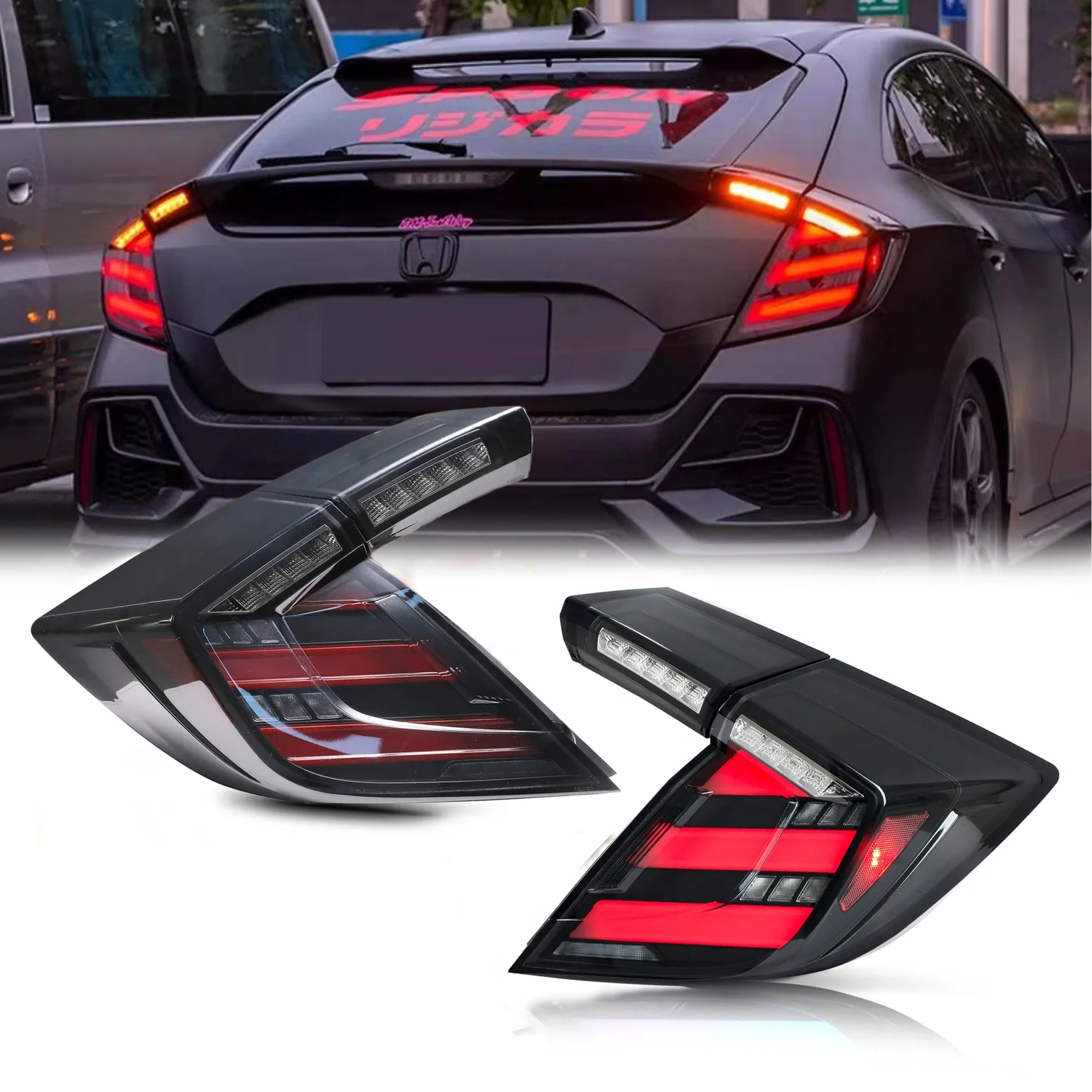 

Car Taillights For Honda Civic Hatchback 2016 - 2022 Led Tail Lamp With Sequential Turn Signal Back Lamp Accessory