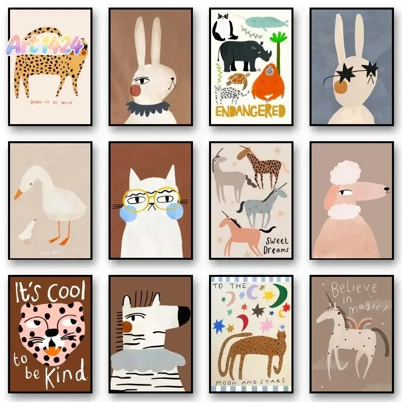 Funny Cute Animal Rabbit horse panda Posters Motivational Quotes Prints Canvas Printing Wall Art Picture for Room Home Decor