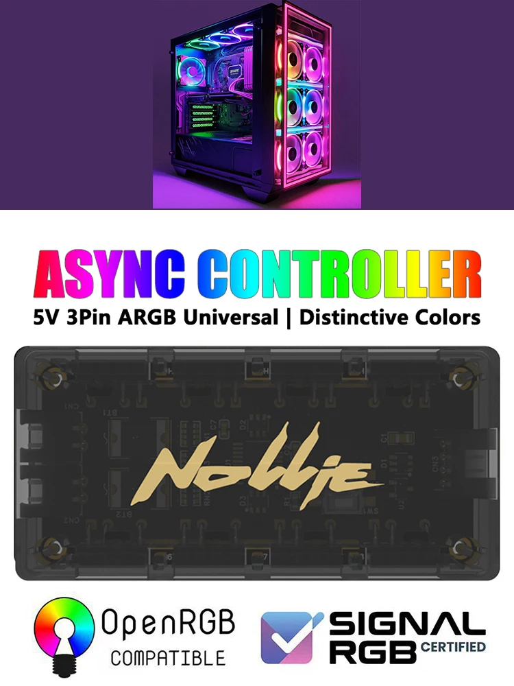 Nollie SignalRGB OpenRGB Uniwersalny Adresowalny 5V 3PIN ARGB Asynchroniczny Kontroler HUB do Wentylatorów Komputerowych PC i Taśm LED — 2