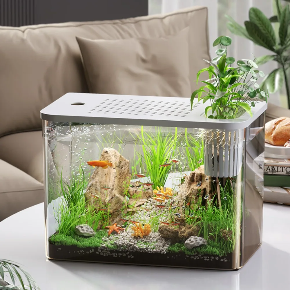 PET+ABS Fish Tank New Transparent with Lid Aquarium Drop Resistant Hydroponic Tank Turtle Tank Home