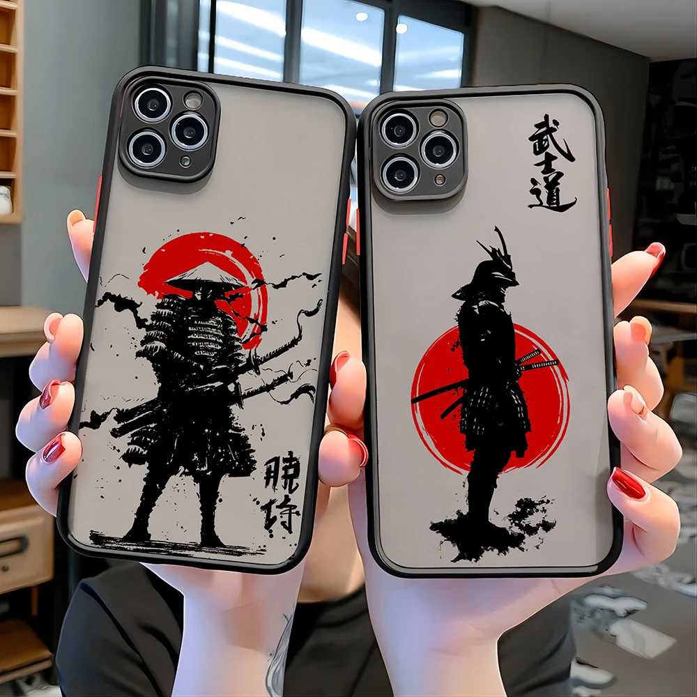 Japanese Samurai Art Waves For iPhone 15 14 13 12 11 Pro Max Mini X XR XSMax 6 7 8 Plus Matte Translucent Cover Funda Phone Case