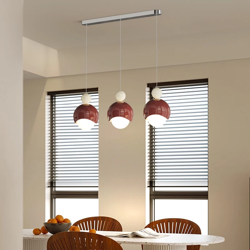 Cream style home LED chandeliers spherical lampshade line chandeliers restaurant three-color dimmable indoor lighting Lamps
