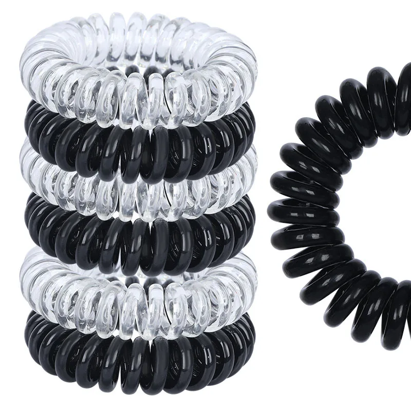 Black Large Spiral Hair Ties 4.5cm Spiral HairBands Coil Headwear Rope Telephone Cord Bobbles No Trace Strong Hold Waterproof