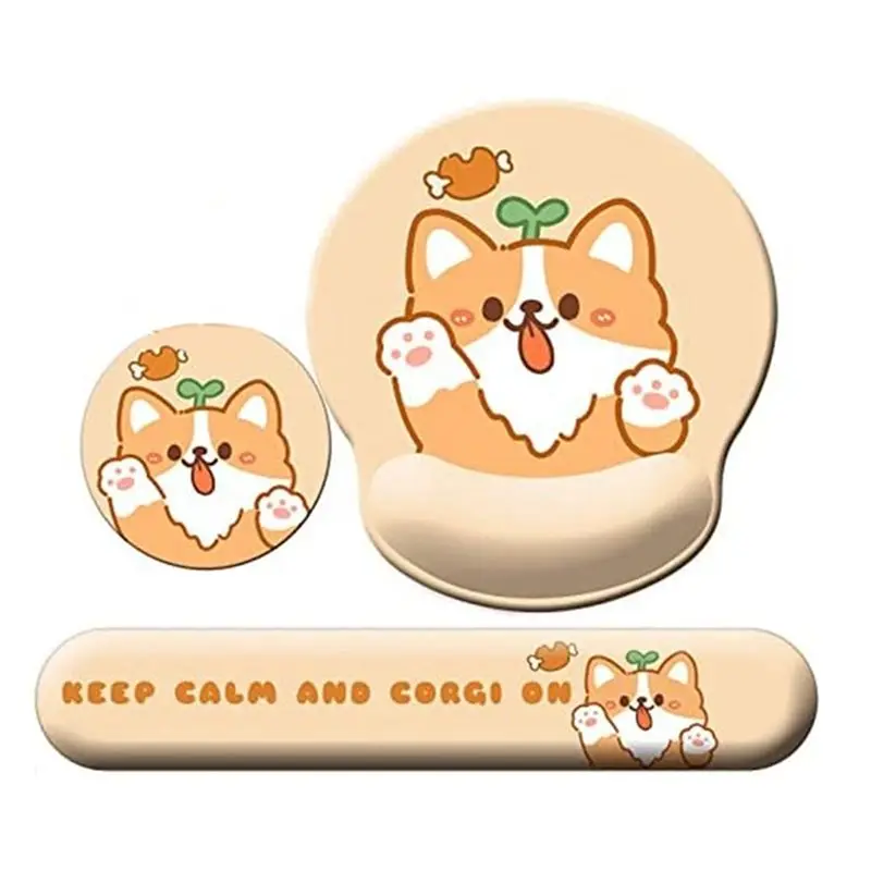 

AED5-3-In-1 Cute Mouse Pad And Keyboard Wrist Rest Support Wrist Rest With Non-Slip Base Yellow Silica Gel