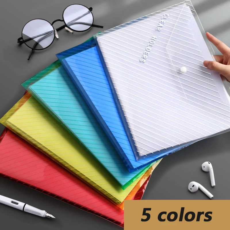 10pcs File Bag Transparent Plastic Waterproof Large-capacity Button Test Paper Storage Bag Business Office Supplies File Bag