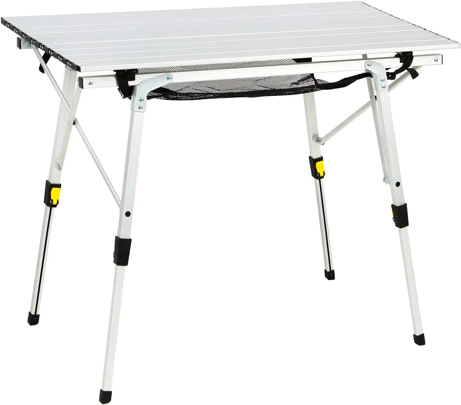 

Outdoor Folding Portable Picnic Camping Table with Adjustable Height Aluminum Roll Up Table Top Mesh Layer, Silver