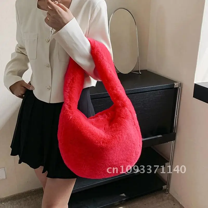 

Soft Fluffy Winter Shoulder Bag Girls 2023 Plush New Solid Designer Handbag Large Luxury Women’s Furry Tote Plush Bags Capacity