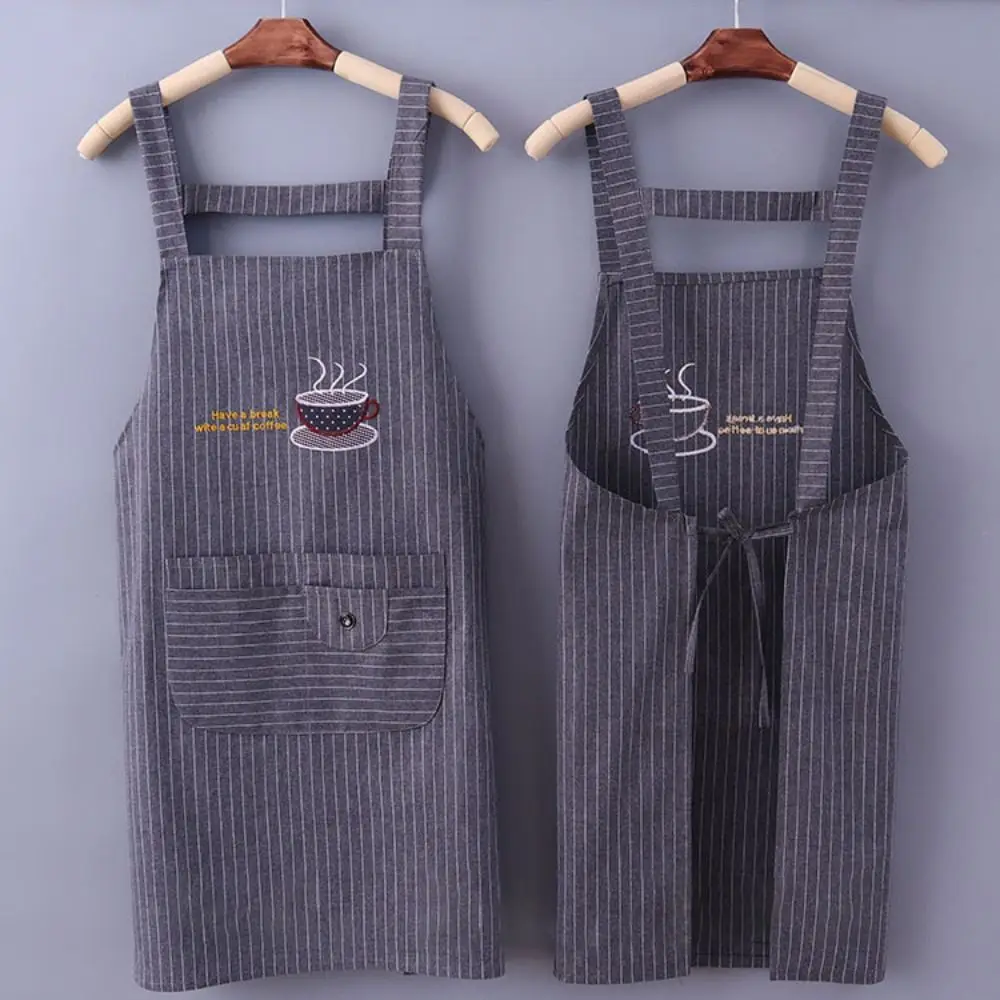 Fashionable Simple Stripe Cotton Sleeveless Kitchen Watching Cooking Anti oil Women Overall Apron