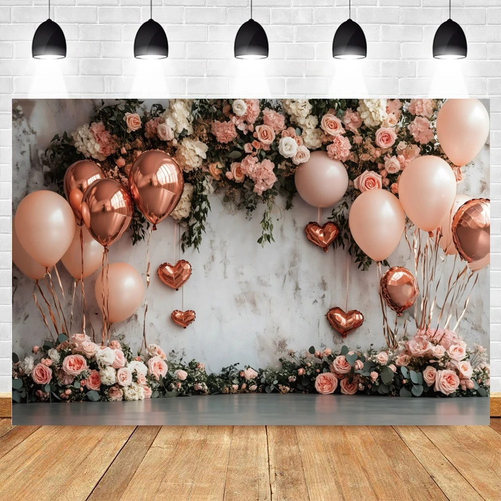 Flowers Valentine's Day Photography Backdrop Love Heart Balloon Wedding Party Decoration Bridal Shower Portrait Photo Background