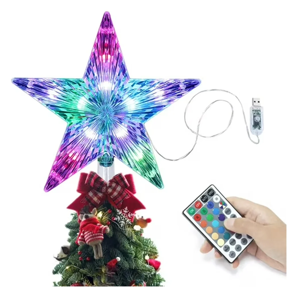 

1PC Christmas Tree Topper Star LED Light 28Color Changing Light Mode Xmas Tree Lighting Decoration USB Powered For Holiday Party