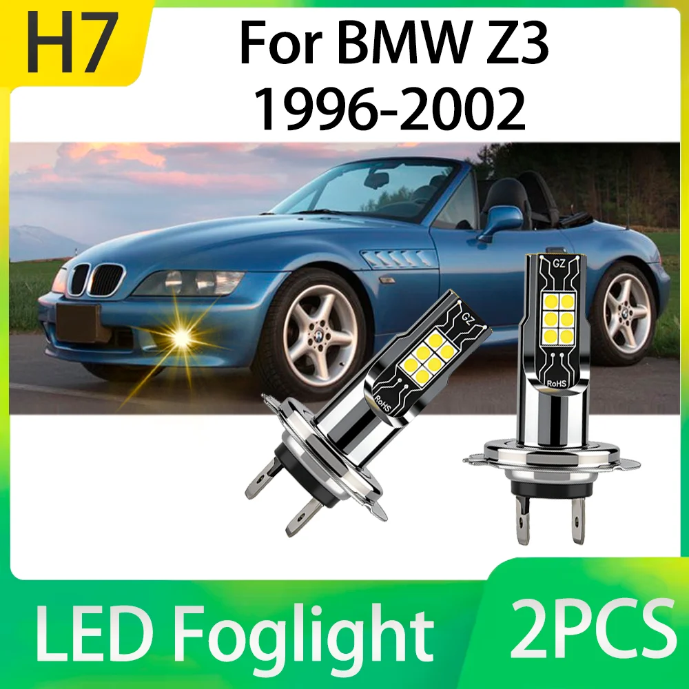 2PCS 3000K Warm Yellow Lights H7 LED Car Fog Light Bulbs Canbus No error 100W High Power Plug and Play 12V For BMW Z3 1996-2002