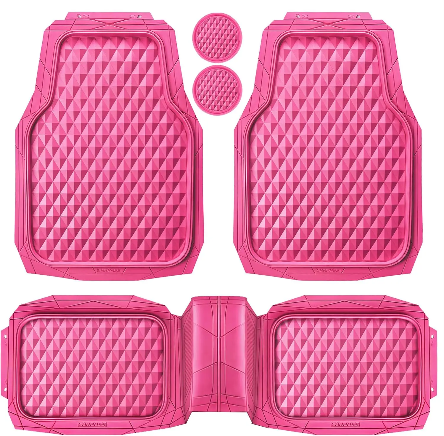 

Heavy Duty Rubber Pink Car Floor Mats, 3D Rhombus All-Weather Deep Dish Anti-Slip Universal Fit for Sedan SUV Truck