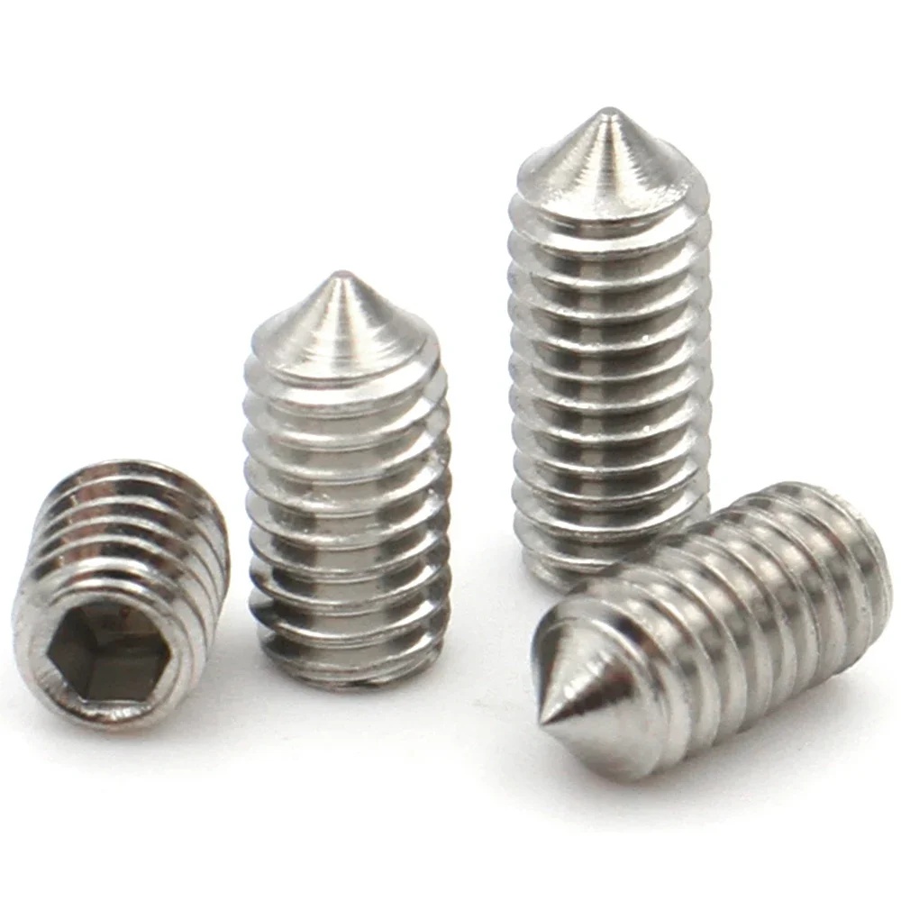 10/pcs DIN914 304 Stainless Steel Hex Hexagon Socket Set Screws Cone Point Grub Screw M2 M2.5 M3 M4 M5 M6 M8 M10 M12