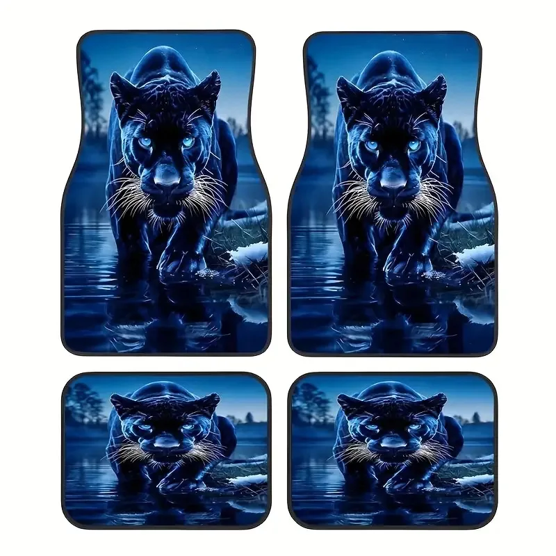 

4pcs Neon Cheetah Car Floor Mats - Pet-Friendly, Easy To Clean, Durable Polyester, Fit For Front & Rear Of Vehicle, Vibrant & De