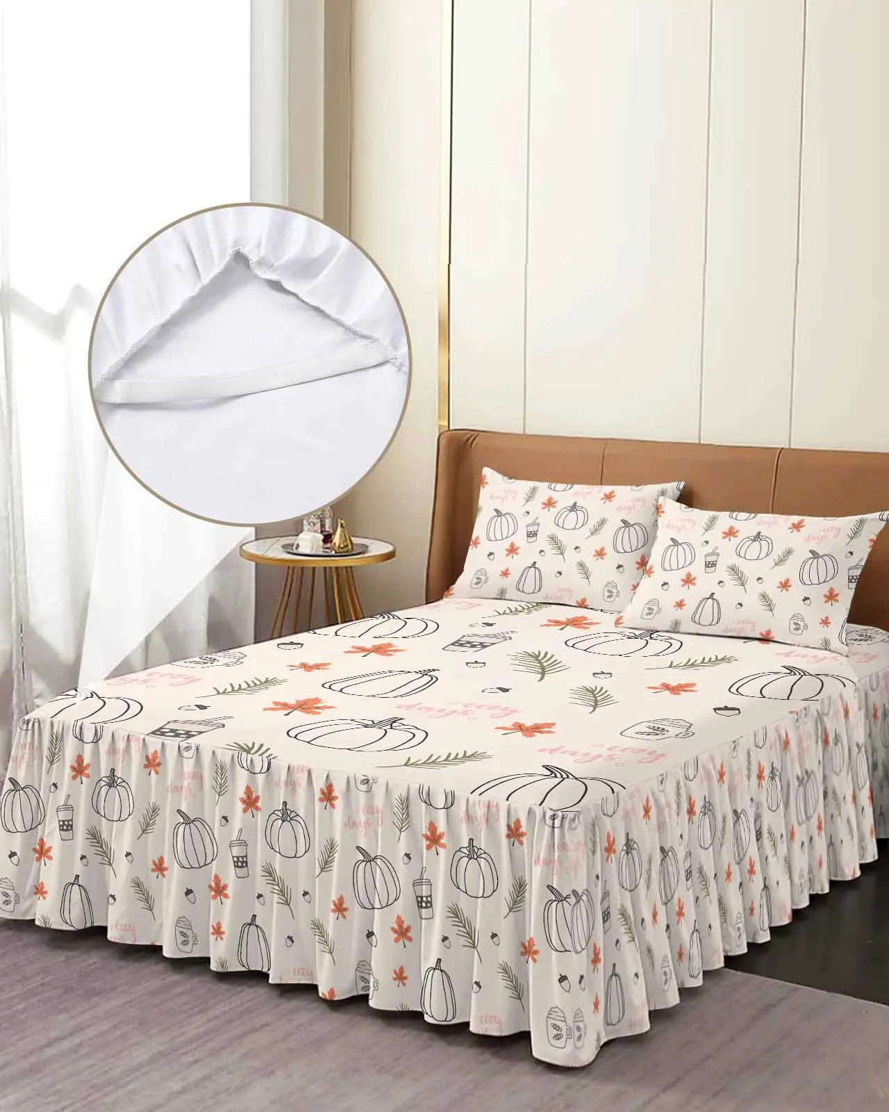 

Thanksgiving Autumn Pumpkin Skirt Elastic Fitted Bedspread With Pillowcases Mattress Cover Bedding Set Bed Sheet