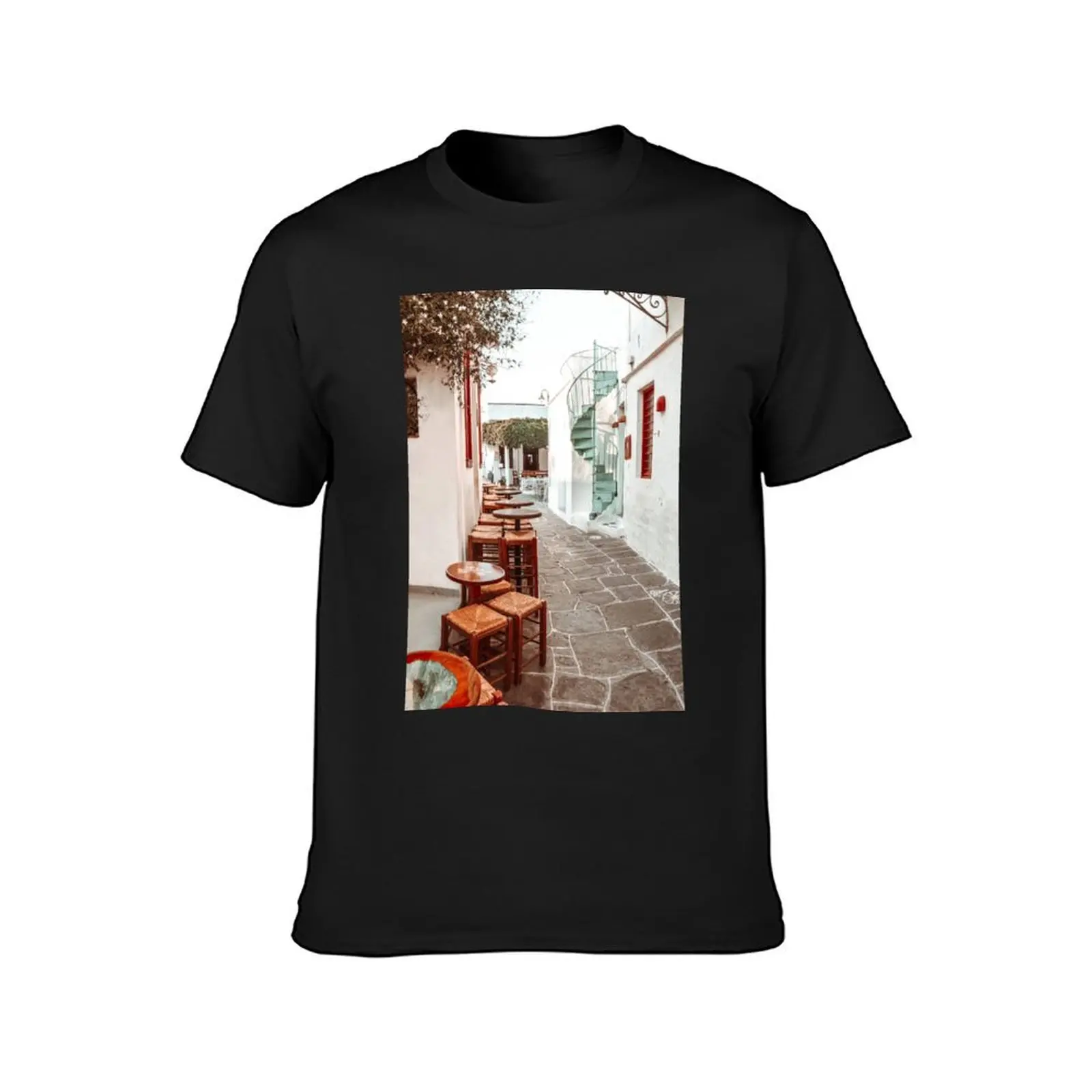 Sifnos Island Street view in Greece with Traditional Bars and Houses T-Shirt sweat Short sleeve tee Blouse mens t shirts