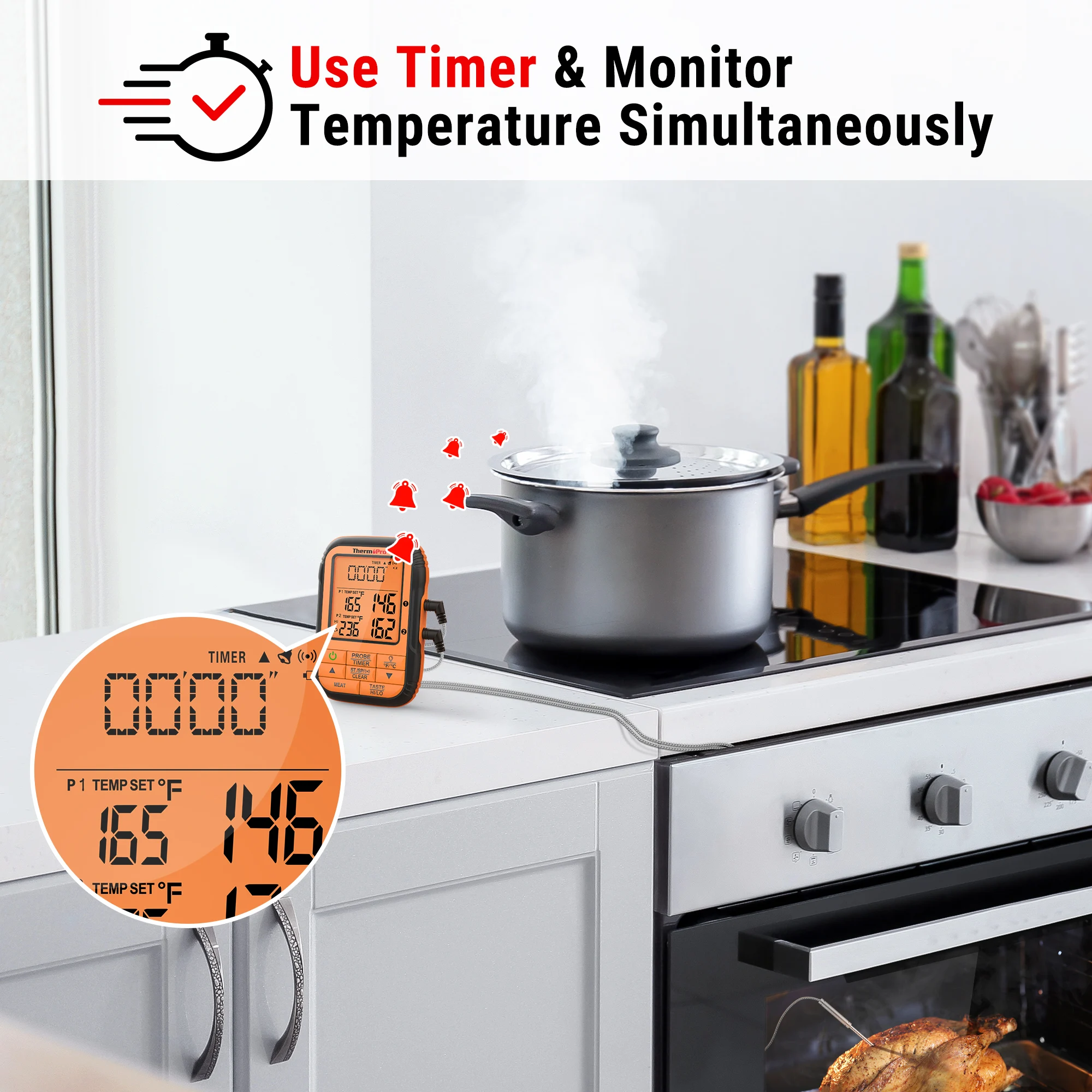 ThermoPro TP28C Dual Probes 150M Wirelss Remote Range Backlight Digital BBQ Oven Meat Cooking Kitchen Thermometer