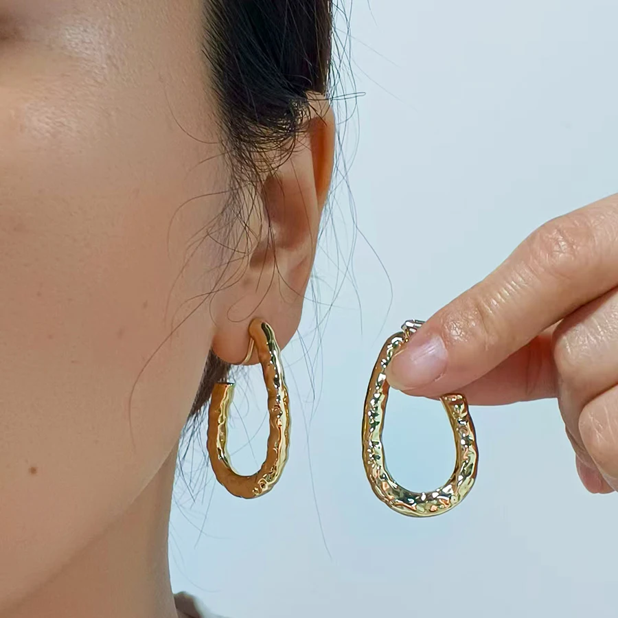 Vintage chunky U-shaped hammered clip on earrings Female Geometric Irregular Wrinkle Texture Hoop ear clips Party Jewelry Gifts