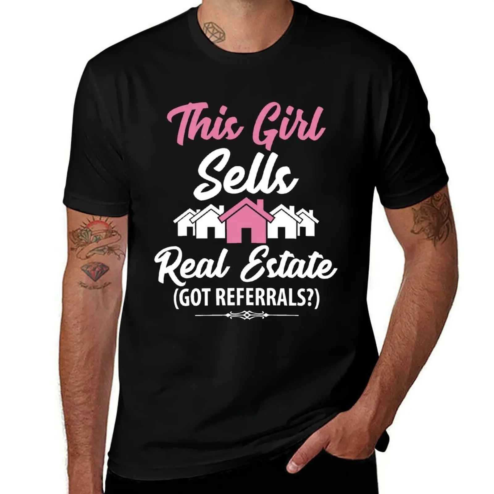 This girl sells real estate got referrals ? funny realtor T-Shirt Basic Plain Short Sleeve Crew Neck Tee