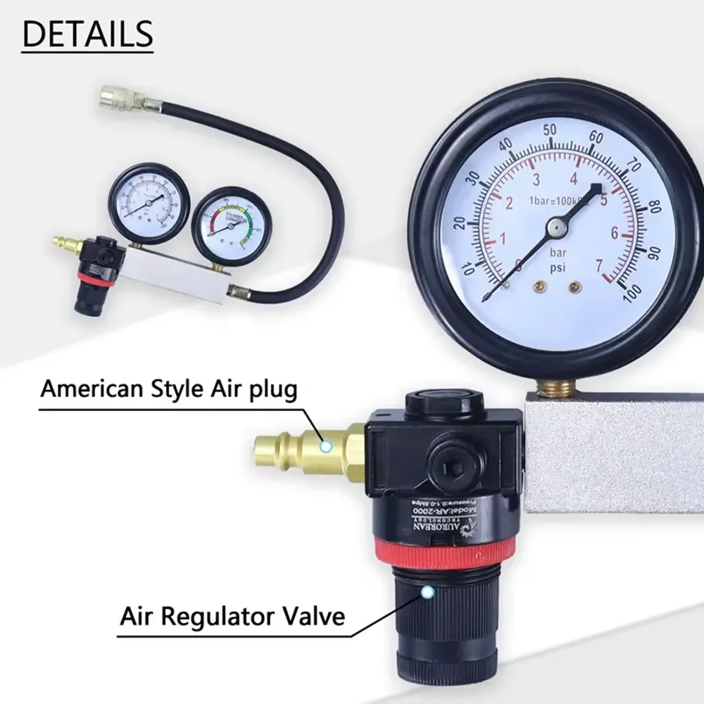 Car Cylinder Leak Down Tester TU-21 Gasoline Engine Compression Tester Dual Gauge Leakage Detector Kit with Red Case image 4