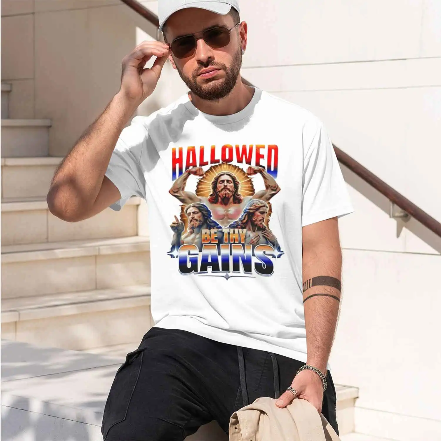 Jesus T Shirt Men Women Hallowed Be Thy Gains Funny Gym T-Shirt out ristian Clothes Religious Faith Tshirt Man Clothes 2026 New