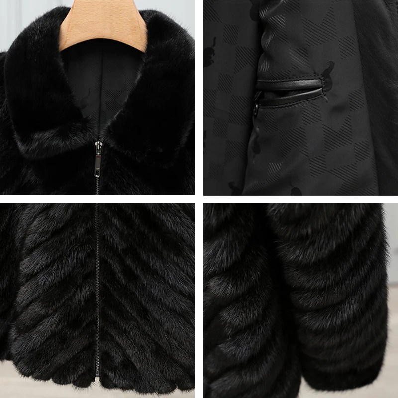 Mink Coat Winter Women Real Fur Lapels Zipper Coat Men\'s Short Natural Mink Jacket Couple\'s Warm Genuine Leather Clothing