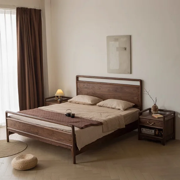 

Customizable New Chinese North American Black Walnut Full Solid Wood Bed