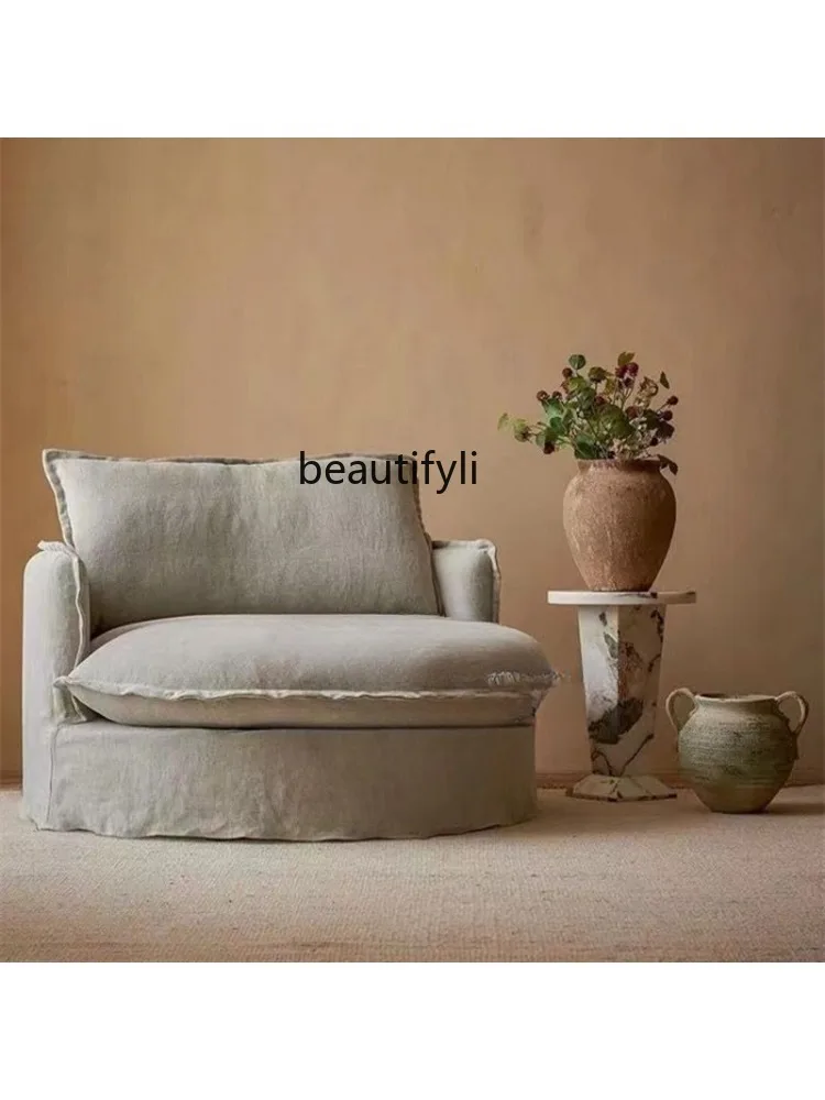 Nordic Style Washed Linen Single Seat Couch Conference Chair Full Removable Washable Furniture single sofa chair