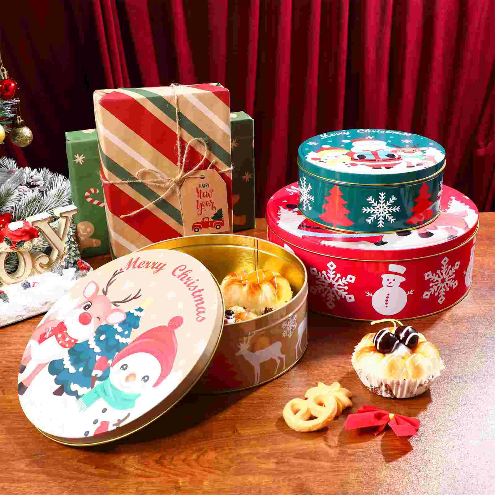 Chocolate Candy Christmas Tin Box Tinplate Gift Boxes Cookie Packing Cases Containers Present