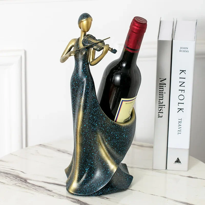 Chinese Style Fan Red Wine Rack Ornamental Resin Lady Model Statue Bottle Holder Barware Cafe Decor Pub Furnishing Craft